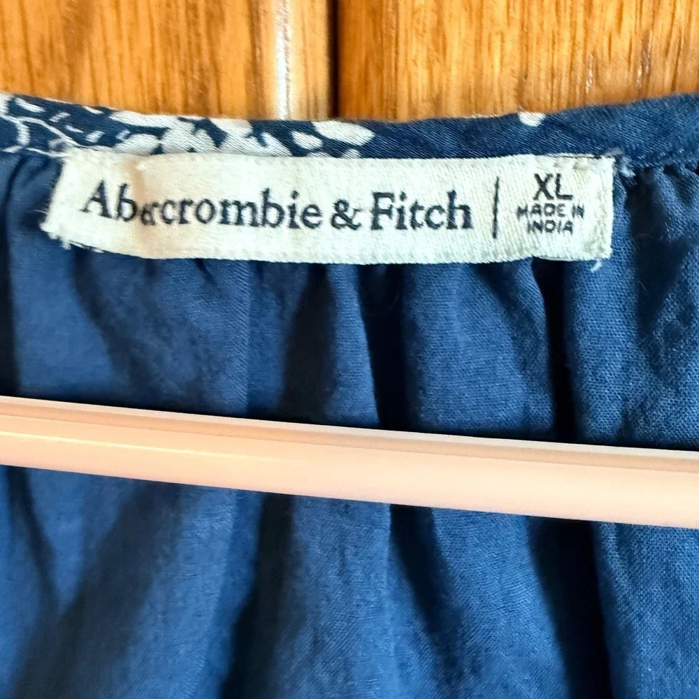 Abercrombie Fitch Size Xl Women Jade Blue‎ White Floral Print 3/4 Sleeve Boho
